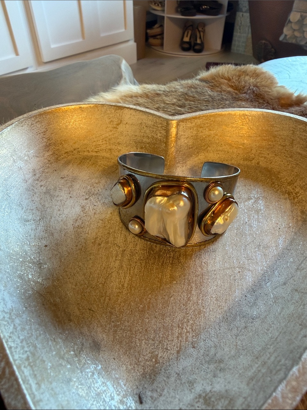 Gold and Pearl Statement Cuff Bracelet